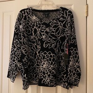 Cynthia Rowley Monochrome Floral Long Sleeve Top